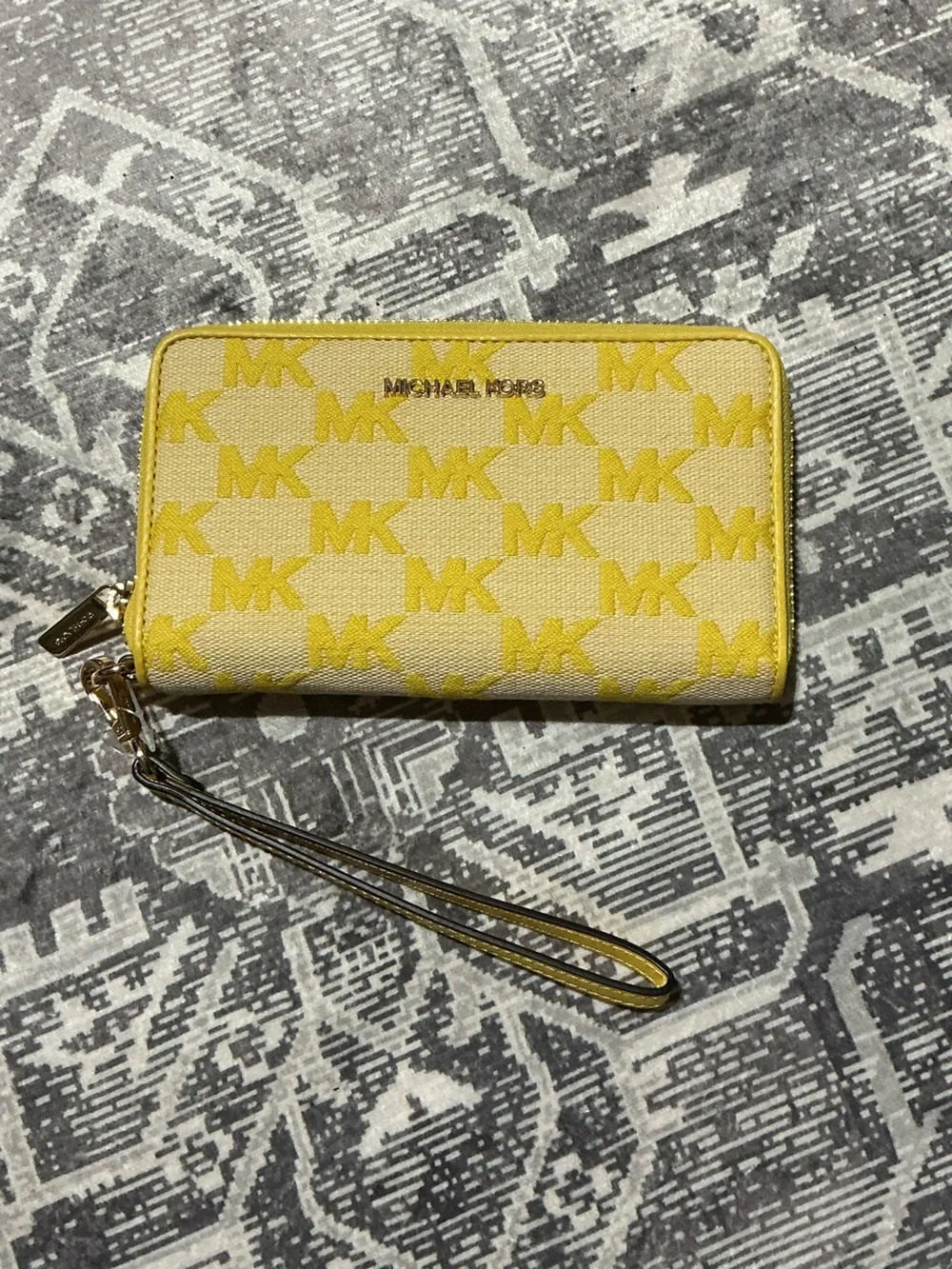 Michael Kors Yellow MK Monogram Zip-Around Wristlet Wallet